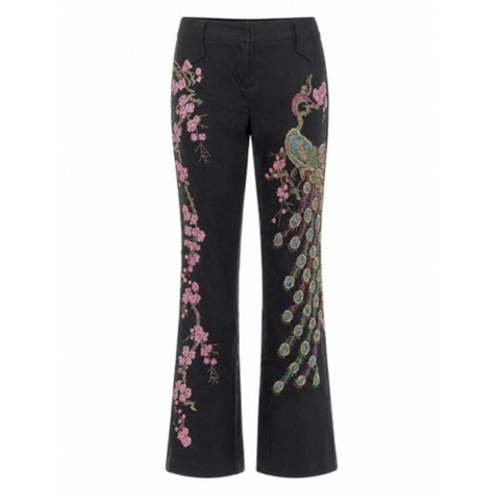 Vintage Y2K Esther Chen Trousers Black Sequin Beaded Peacock Stretch Flare 29